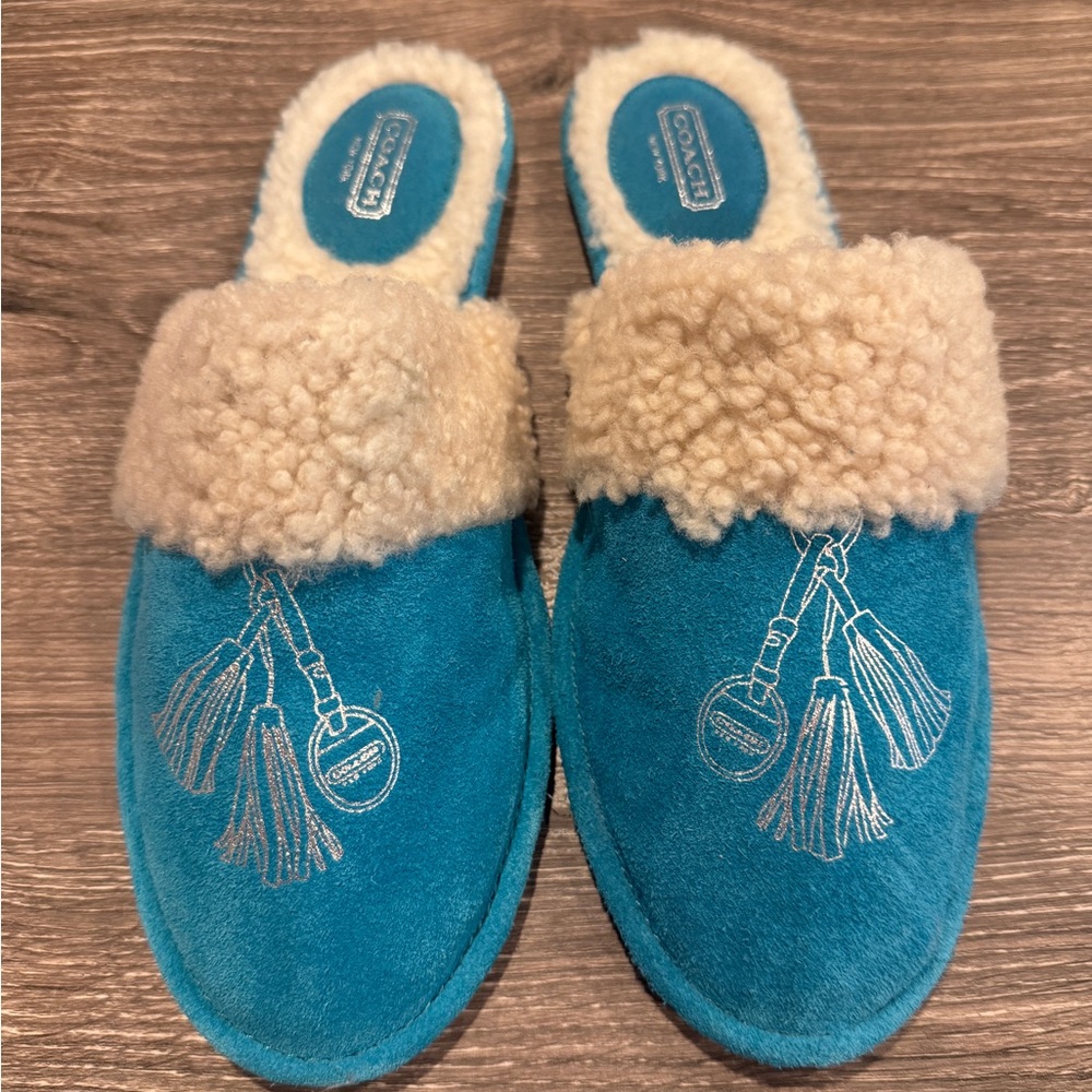 COACH Teal Slippers with Cream Lining SIZE 9 / 10 brand new